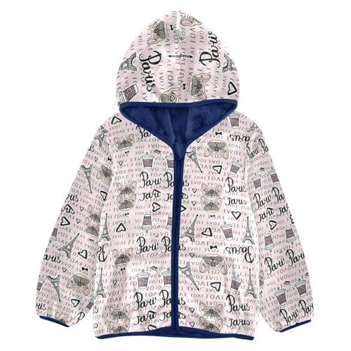 Cute Puppies Paris Coffee Cup Girls Fleece Jacket Girls Fall Jacket Girls Zip Up Hoodie Girls Sherpa Jacket 2-10T