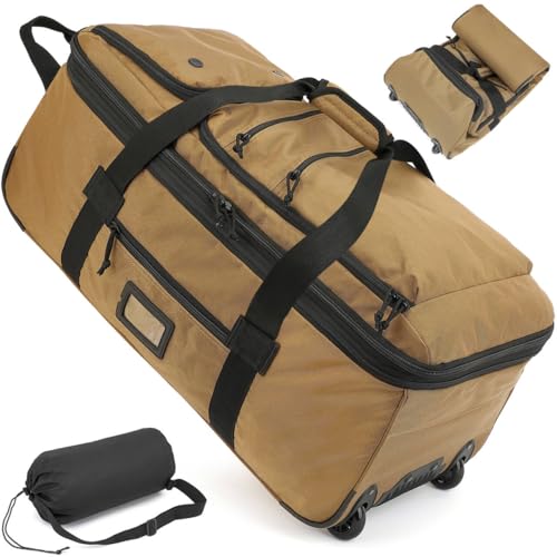 TAIHOYIN Faltbare Reisetasche mit Rollen Groß 85-100L Erweiterbare Handgepäck Tasche Duffel Bag Rolltasche Reise mit Rädern und Mehreren Taschen Packbar für Camping Urlaub 30''/76cm, Braun