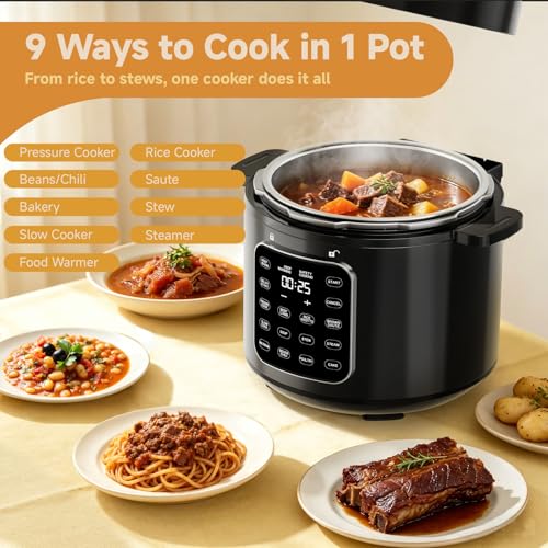 Image of CARORI 6 Qt Electric Pressure Cooker, 9-in-1 Multi-Cooker with 12 One-Touch Presets, IMD Touchscreen, Stainless Steel Inner Pot, 24H Delay Timer, 1000W Compact Pressure Cooker, Black