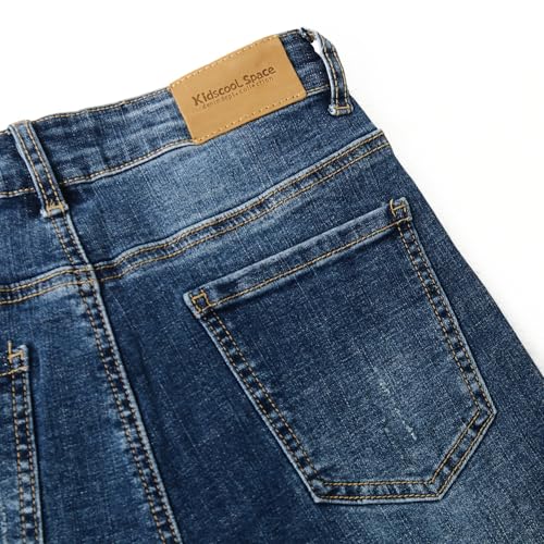 KIDSCOOL SPACE Boys Slim Jeans,Ripped Straight Leg Stretch Denim Pants3