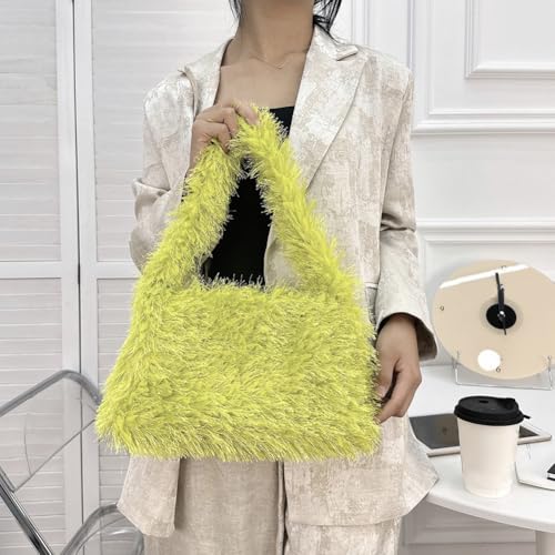 Fuzzy Tote Bag Y2K Fluffy Shoulder Bag Women Furry Purse Cute Plush Bag Ladies Faux Fur Tote Bag for Autumn Winter, Grass Green4