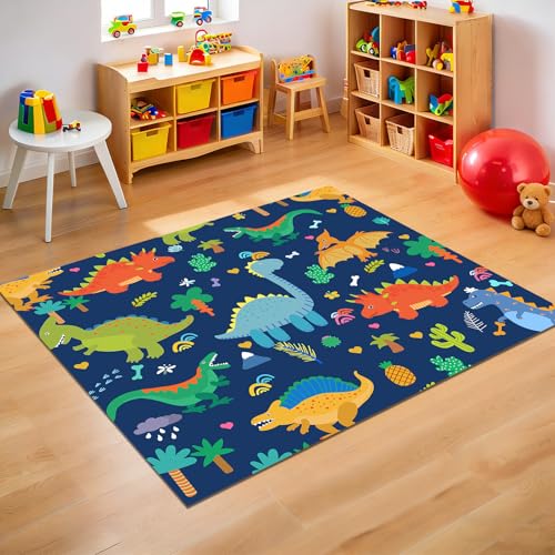 Lovely Blue Dinosaurs Area Rugs Lovely Dinosaur Rugs for Boys Kids Blue Cute Animal Patterns Carpets Dinosaur Rugs for Boys Bedroom Living Dinning Room Bedroom Kitchen Playing Room, 2'5''×4'