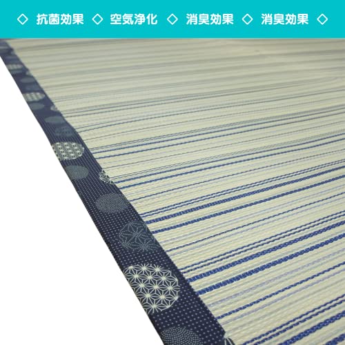 さるるの部屋 い草ラグ かわいい和風柄 なごみ 176x176cm 2畳用 ブルー色 さらさら べたつかない [5]