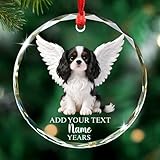 Cavalier King Charles Spaniel Memorial Ornament, Personalized in Memory of Dog Glass Ornament 2026, Pet Remembrance Gift for Family Friends, Custom Name Cavalier Angel Wings Christmas Ornaments