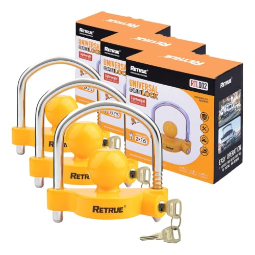 Image of RETRUE Universal Coupler Lock Trailer Locks Ball Hitch Trailer Hitch Lock Adjustable Security Heavy-Duty Steel Fits 1-7 /8 Inch, 2 Inch, 2-5 /16 Inch Couplers, Yellow (Pack of 3)