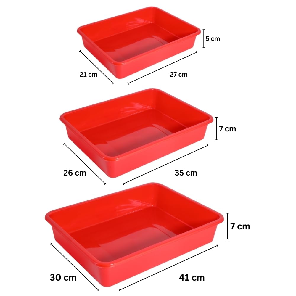 Simply Home Exel Small-Med Multipurpose Stackable Rectangular Durable Plastic Storage Tray Set| Home,Kitchen,Office,School,Commercial,Industry,Lab,Hospital,Paper,Desk Organiser|Set of 3 | Black