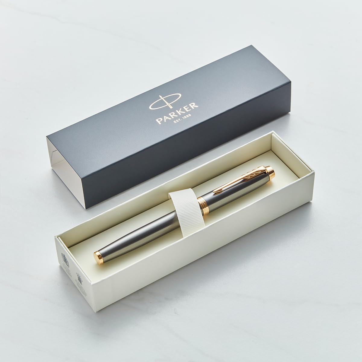 Personalised Parker Pen with Custom Engraving - Executive Gift for Business Professionals, Graduation, Wedding - Premium Pen with Name/Text Customization (Fountain Pen, Grey Gold trim)