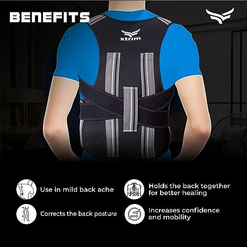 Image of XTRIM Posture Corrector for Men & Women, Adjustable Back Support Belt for Back Pain Relief, Spine Posture Corrector with Soft Shoulder Pads, Back Straightener Belt (Medium)