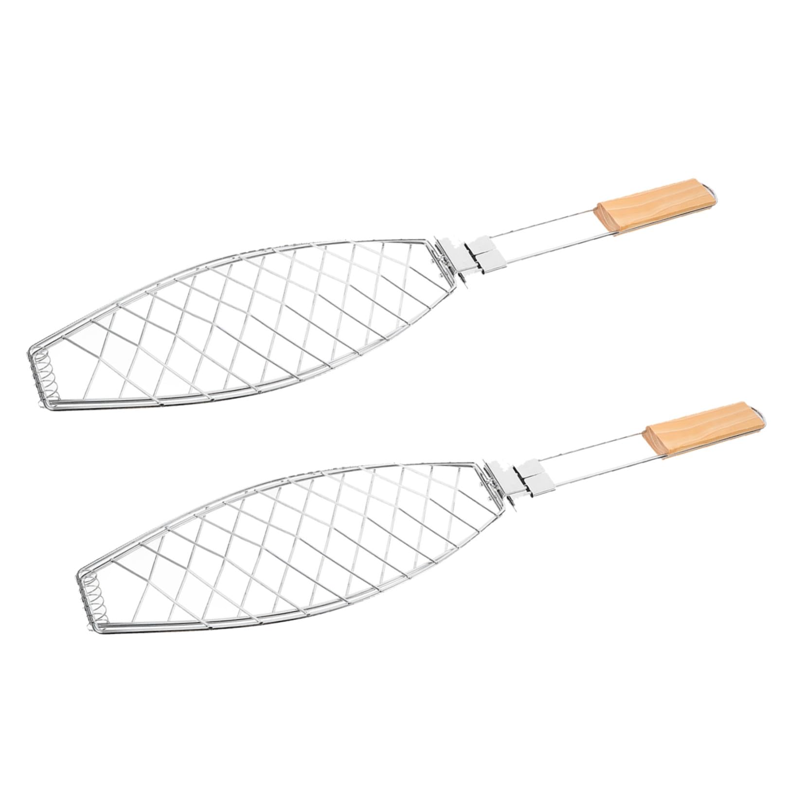 Juego de 2 cestas de pescado de acero inoxidable, gruesas, plegables, extraíbles, con mango ómico, accesorio versátil para parrilla de barbacoa para pescados y carnes