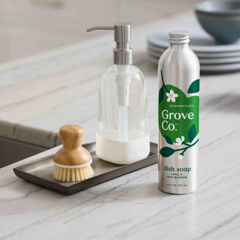 Image of Grove Co. Ultimate Dish Soap Refills 16 Fl Oz Removes 48-hr Stuck-on Food and Grease, Plastic Free Cleaning Products, 100% Natural Lavender Blossom & Thyme Fragrance