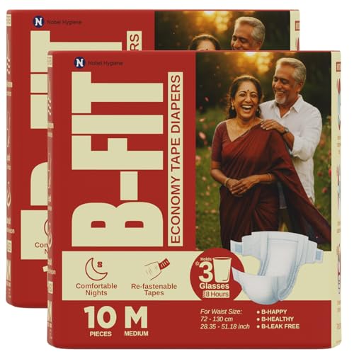 B-FIT Economy Adult Diaper M Size Tape Style | 20 Count (Medium) | Waist 28.35 - 51.18 inch | Long Protection Hours | Unisex | Leakproof Gel Core | Even Absorption | Cottony Soft | Refastenable & Adjustable Tapes