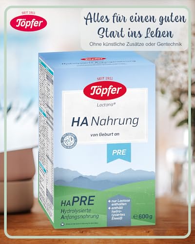 Töpfer Hydrolysierte Anfangsnahrung Pre - 3 x 600g Milchpulver - Babynahrung zum Zufüttern - Mit aufgespaltenem Eiweiß