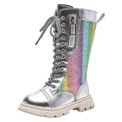 rismart Girls Knee High Boots with Side Zipper Lace-up Sparkly Riding Shoes for Kids Party Christmas Holiday