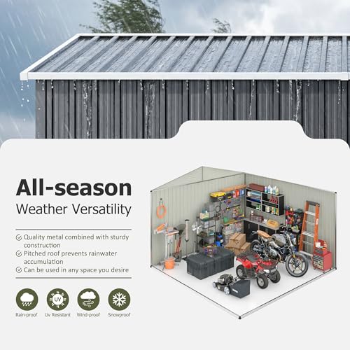 Image of AirWire 10x12 FT Outdoor Storage Shed, Metal Garden Shed with Updated Frame Structure and Lockable Doors, Heavy Duty Weatherproof Tool Sheds for Backyard Garden Patio Lawn, Black