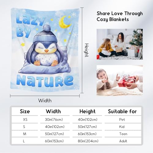 Penguin Blanket, Cute Soft Throw Gifts for Women, Cozy Flannel Throw Blankets for Bed Living Room, White 60"x80"