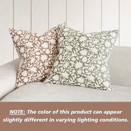 Image of Foindtower Set of 2 Decorative Neutral Floral Throw Pillow Covers Accent Farmhouse Cushion Covers Boho Pillowcase for Couch Sofa Bedroom Living Room Home Decor,24x24 Inch,Light Orange Brown