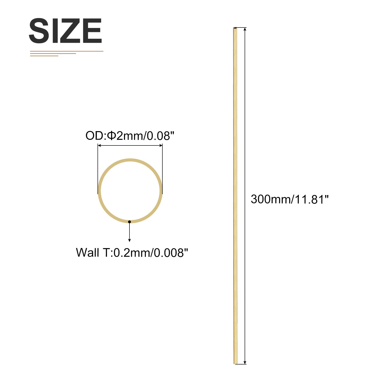 DTGN 2 mm x 0,2 mm x 300 mm (ODxWall TXL) mosiężna rurka - 3-pak - dobra do wyposażenia maszynowego DIY dekoracyjna rama - okrągłe metalowe rurki