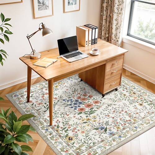 Tapete cuadrado 4x4 ft beige floral antideslizante miniatura 4