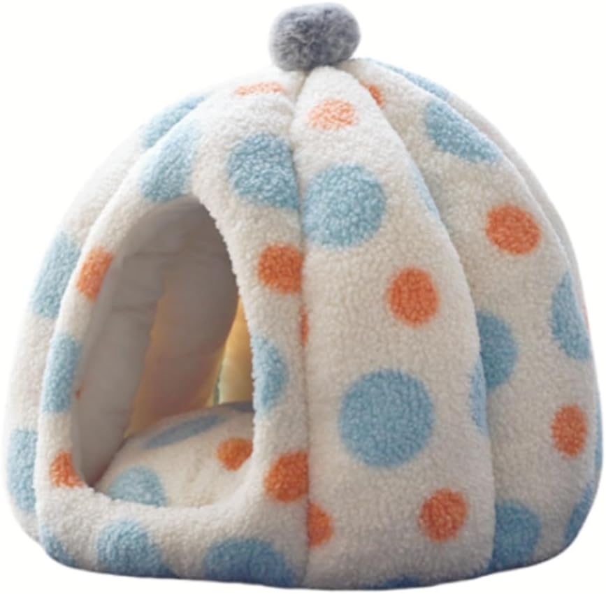 Cat Beds for Indoor Cats Cute Pumpkin Cat Bed Polka Dot Cat Cave Bed with Removable Cushion Cozy Pumpkin Pet Nest Warm Cave Nest for Cats Small Dogs (Blue, 17.7 * 15.7in)