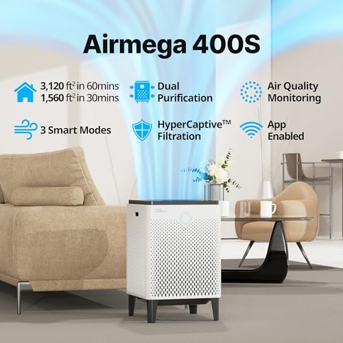 Image of Coway Airmega 400S App-Enabled Smart Air Purifier (Covers 1,560 sq. ft.), True HEPA Air Purifier with Smart Technology, Compatible with Amazon Alexa and Google Home, White (111012)