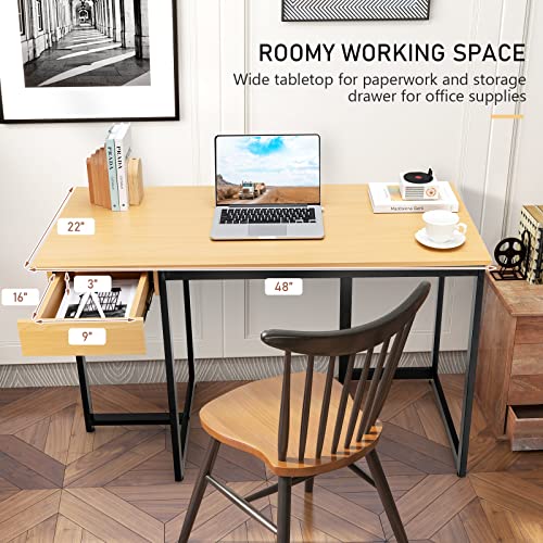 Tangkula 48” Computer Desk With Drawer, Home Office Desk With Sturdy Metal Frame, Modern Study Writing Desk, Laptop Pc Desk, Computer Workstation For Study & Living Room (Natural) #TOP3
