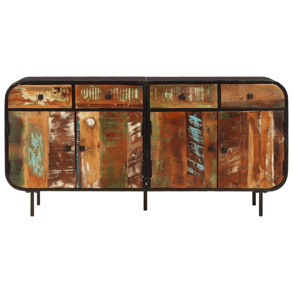Credenza in Legno Massello di Recupero 140x35x70 cm con Struttura in Metallo Robusta per Soggiorno Cucina Ingresso E Legno Riciclato, Mobile Organizzatore e Ripiano