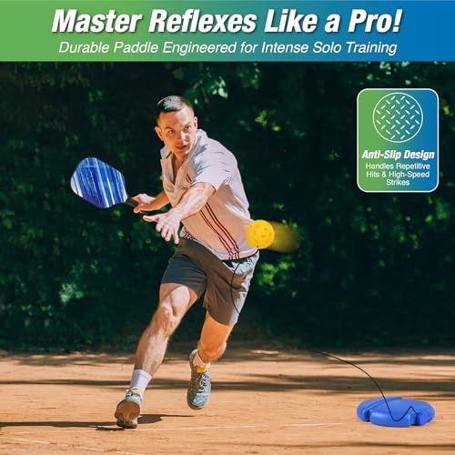 Image of NEWDRU PicklePlay Pro - Pickleball Trainer Set | Reflex Training Ball | Skill Booster for Beginners & Pros | Indoor & Outdoor Use - Blue