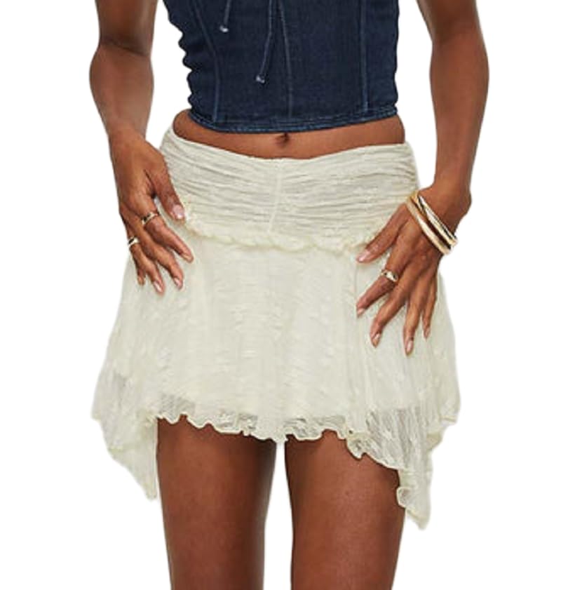 Women Y2k Lace Mini Skirts Low Waist Ruffle Half Slip Skirt