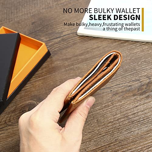 RFID Slim Front Pocket Wallets For Men - Genuine Leather Credit Card Mens Slim Bifold Wallet With Zipper Coin Stylish Passcase (BROWN) (brown)4