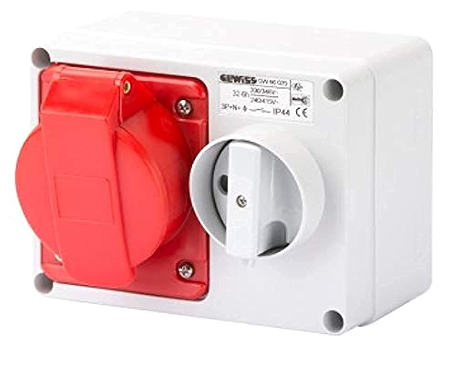 GW66020 Fixed Interlocked Horizontal Socket Outlet with Bottom Without Fuse Holder Base 3P+N+E 32A 346-415V - 50/60HZ 6H - IP44