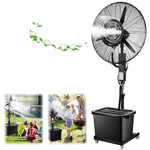 Ventilador nebulizador de altura ajustable, 3 velocidades de enfriamiento con tanque de 11.5 galones, ventilador de pedestal para patios, terrazas y más, oscilante de 90°, negro (71 cm/28 pu
