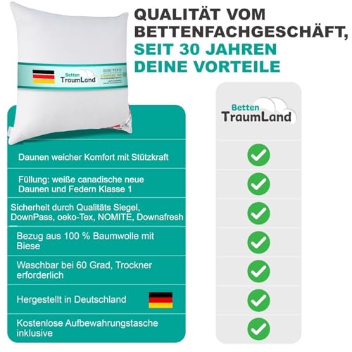Bach's Betten Welt Canada Daunenkissen 5 Sterne Hotel Kopfkissen 80x80 cm 100% Natur Qualität Klasse 1
