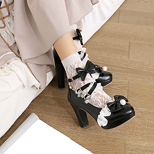 ClassicSter Womens Platform Mary Janes High Chunky Heel Cross Strap Sweet Bow Oxford Gothic Lolita Shoes Dress Pumps2