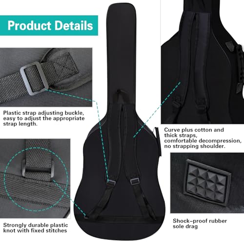 diboer Acoustic Guitar Bag Thick Padding Waterproof Dual Adjustable Shoulder Strap Guitar Case Gig Bag with Back Hanger Loop Thickening Sponge Padding Fit 39-41 Inch Guitar - Thumbnail 5