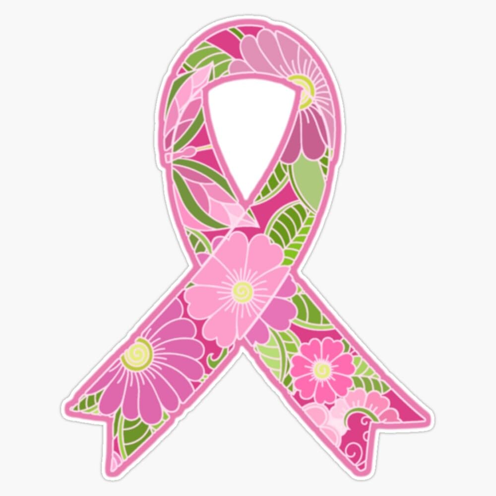 Floral Pink Breast Cancer Awareness Ribbon Sticker Bumper Sticker Vinyl Decal 5"