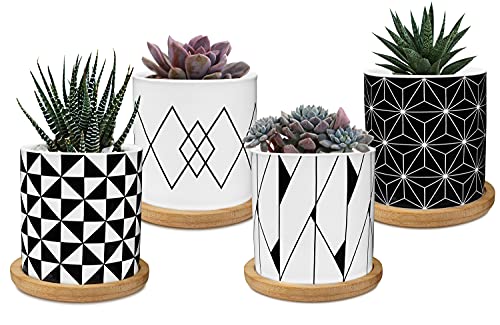 ONEHAUS Juego de 4 macetas de 7,3 cm con cuenco de bambú para jardín, balcón, oficina, cumpleaños Cover