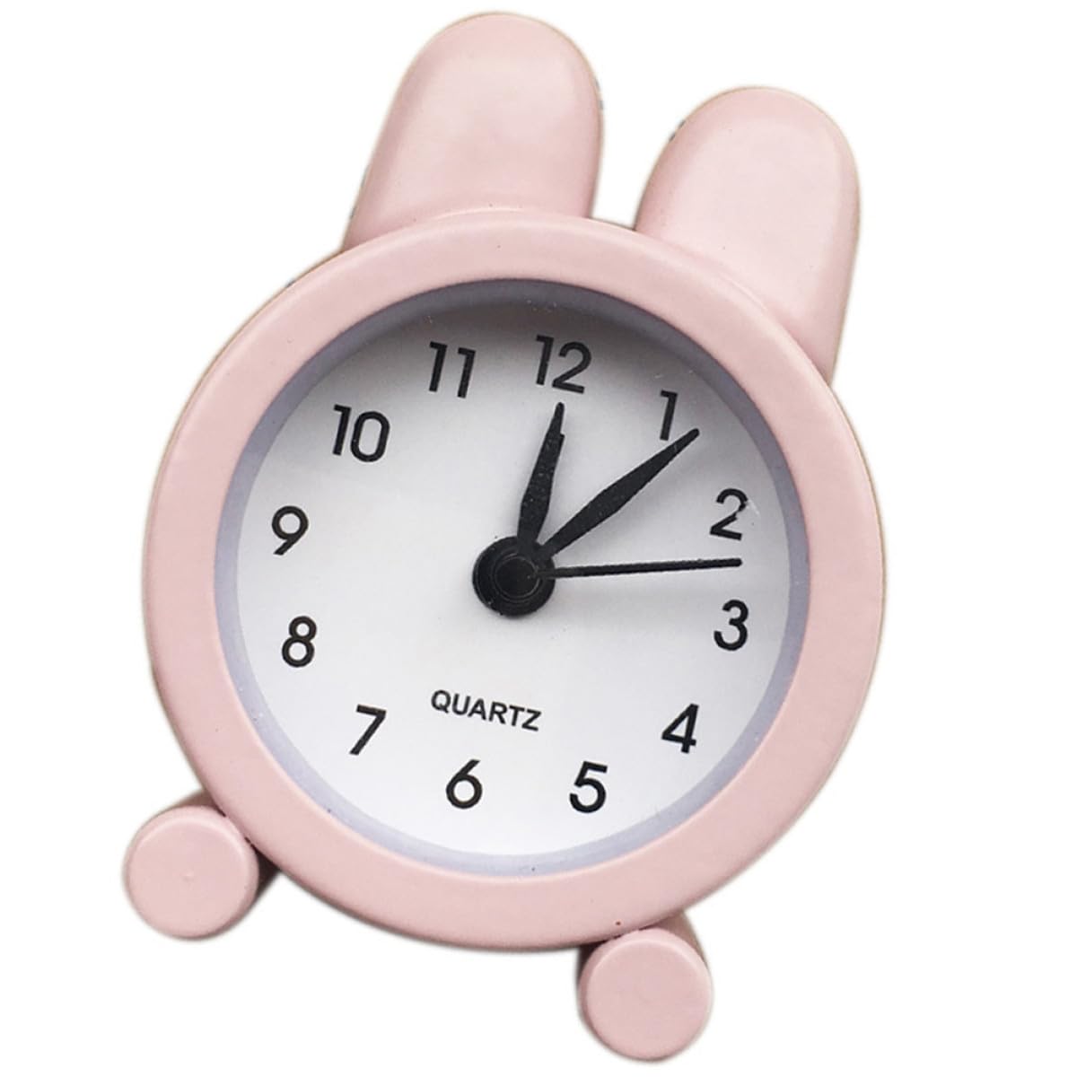 BESPORTBLE Rabbit Ear Mini Metal Alarm Clock Pink Bedside Silent Desktop Clock for Students Home Dorm Room Decoration
