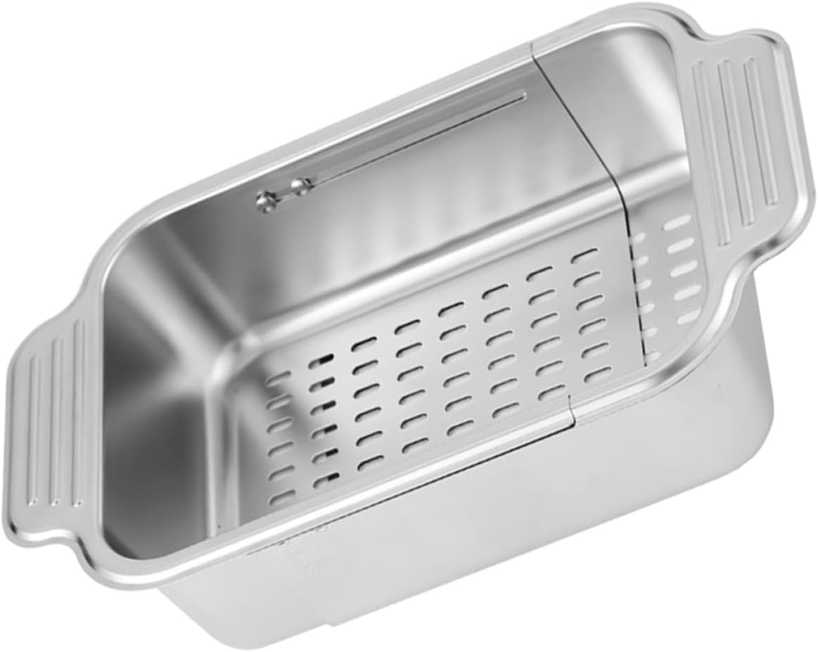 KICHOUSE 304 Stainless Steel Expandable Kitchen Colander Basket, Large (34-44cm) Sink Drain Strainer for Vegetable Washing and Dish Storage, Household Food Strainer Organizer