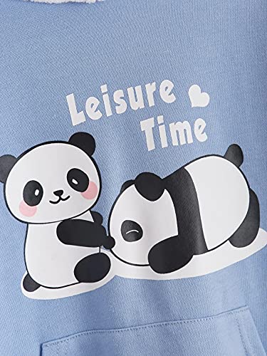 Makemechic Girl's Letter Panda Print Color Block 3D Ear Pullover Hoodie With Pocket Blue And White 9Y #TOP2