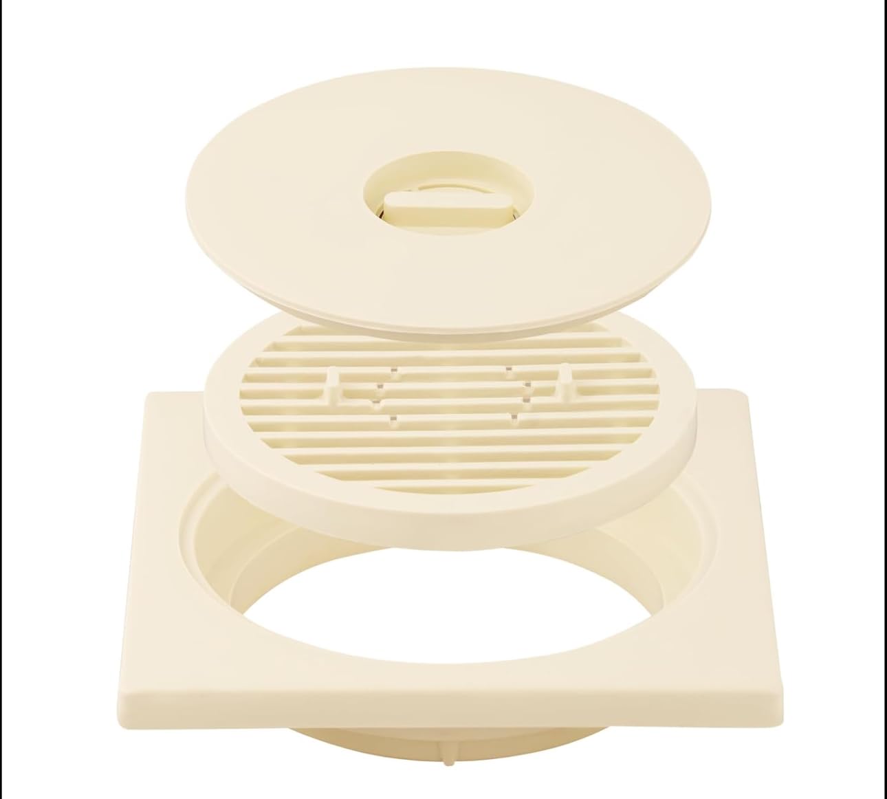 Square 3 Pc PVC Bathroom Jali/Trap Floor Drain Water Drain Grating (Ivory Color) Size 6 * 6 Inch-image-36