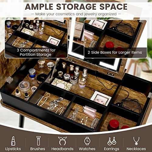 Goflame Vanity Table Set With Flip Top Mirror And Stool, Industrial Makeup Dressing Table With 3-Color Lighting Modes & Usb Charging Port, 2-In-1 Vanity Desk & Writing Desk For Bedroom, Dressing Room #TOP1
