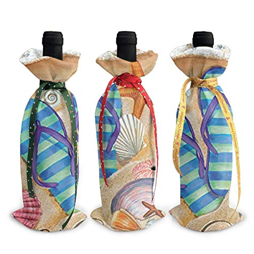 Preisvergleich Produktbild Sommer Flip-Flops 3 Stücke Weihnachten Weinflasche Abdeckung Tasche Set Urlaub Rotwein Champagner 13X4,5 Zoll, Bar Küche Weihnachten Familie Party Dekoration T
