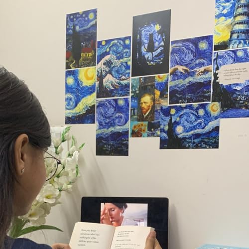 Image of Funk You Store Starry Night Wall Collage Kit Posters (Pack of 14) - 6 x 8 Inches Posters for Wall Decoration - Van Gogh For Bedroom, Office, Living room - Double Tape Included (Starry Night, 14)