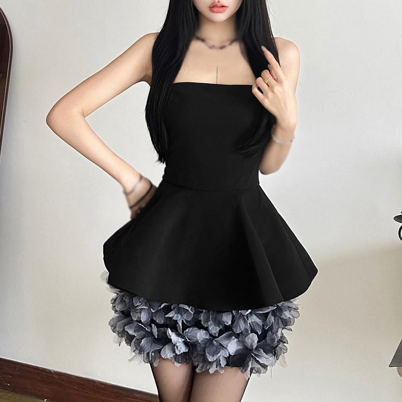 JSEIAJB Polyester Versatile Backless Dress Black Elegant Tubetop Dress for Party Wedding