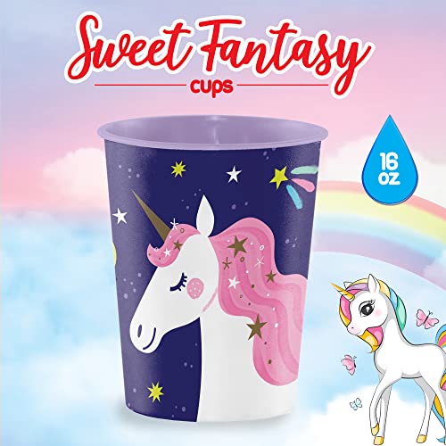 Creative Converting Purple Unicorn Fantasy Reusable Cups - 2 Count Cup, 16 Oz - Horse Pony Birthday Party Favors Gift Set Of Supplies Plastic Keepsake Prize Purple Pink Gold White Horse #TOP2