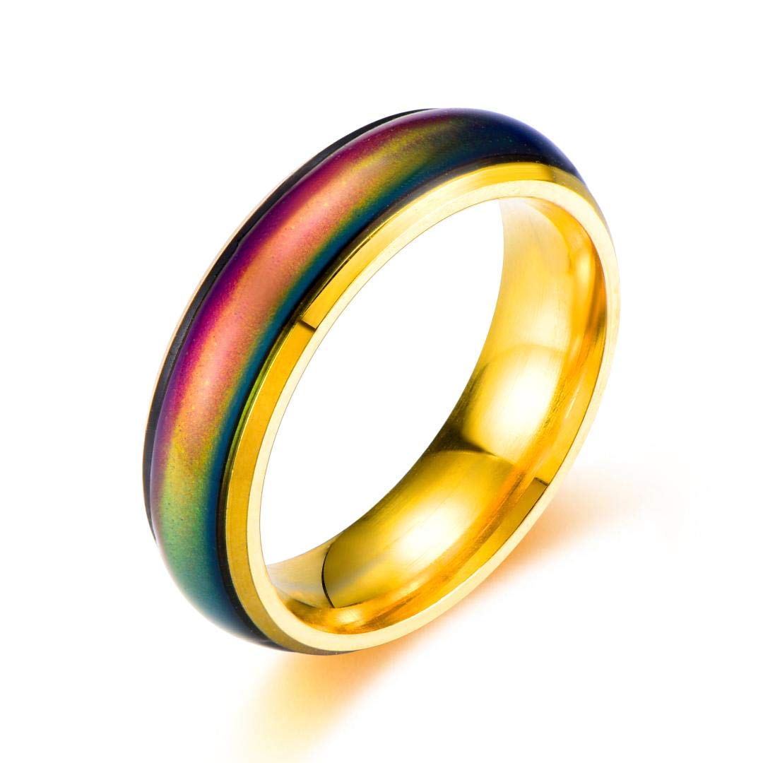 Ello Elli 6MM Mood Ring - Stainless Steel, Color Changing, Comfort Fit Band - Nostalgic/Retro Ring for Women & Men - Silver, Black, Gold, Rose Gold, Rainbow Plated