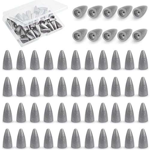 Bullet Fishing Weights Sinkers, 45 Pack Fishing Sinkers Worm Weights Sliding Fishing Sinkers for Bass Fishing Pitching and Flipping Texas Rigs Saltwater Freshwater Fishing Tackle