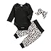 Carolilly - Conjunto de ropa de bebé para otoño e invierno (3 piezas), diseño de leopardo y diadema Negro 6-12 meses