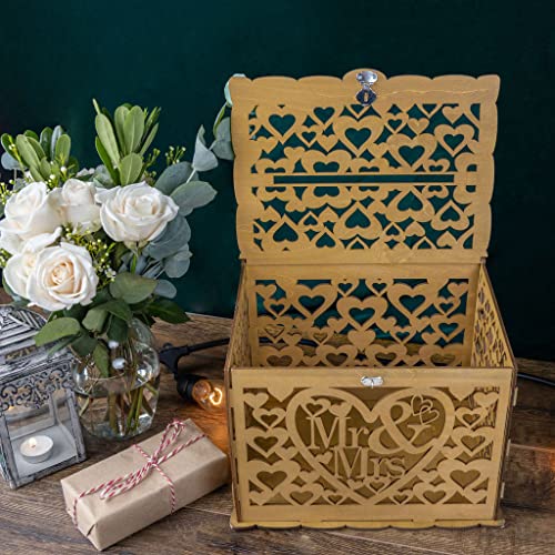 Great Lakes Memories GLM Wedding Card Box with Lock and Key, Rustic Wedding Card Boxes for Reception Decoration, Sturdy and Easy To Set Up Money Box for Wedding (Brown) - Thumbnail 6