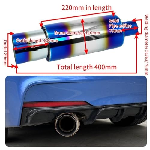 Amortiguador escape universal 89 mm de acero inoxidable para coche 3